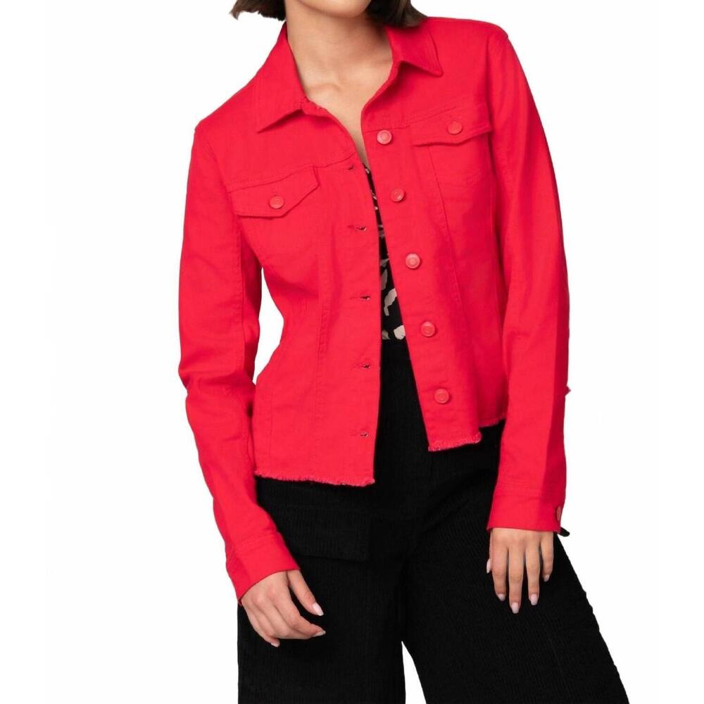 NEW PINE APPAREL frayed jean jacket in strawberry